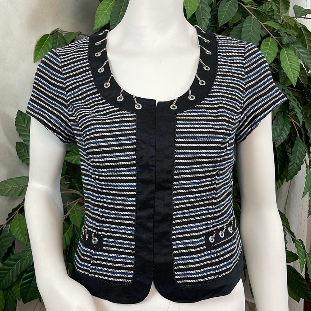WHBM BLUE & BLACK CHAIN DETAIL JACKET